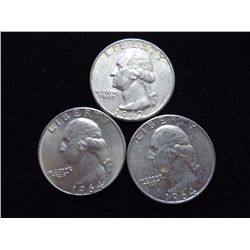 3 ASSORTED 1960'S WASHINGTON SILVER QUARTERS