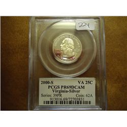 2000-S SILVER VIRGINIA QUARTER PCGS PR69 DCAM