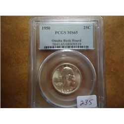 1950 WASHINGTON SILVER QUARTER PCGS MS65