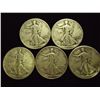 5 ASSORTED 1940'S WALKING LIBERTY HALF DOLLARS