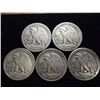 Image 2 : 5 ASSORTED 1940'S WALKING LIBERTY HALF DOLLARS