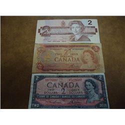 1954,74 & 86 CANADA TWO DOLLAR BILLS