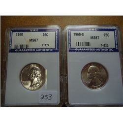 1960-D & 1960 WASHINGTON SILVER QUARTERS (UNC)