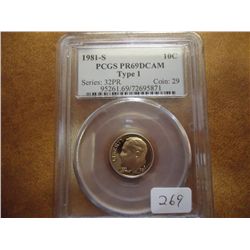1981-S TYPE I ROOSEVELT DIME PCGS PR69 DCAM