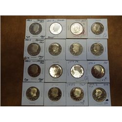 16 ASSORTED PROOF KENNEDY HALF DOLLARS