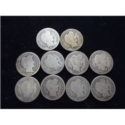 10 ASSORTED BARBER DIMES