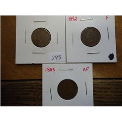 1865,83 (VERY FINE) & 92 (FINE) INDIAN HEAD CENTS