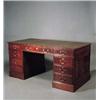 Image 1 : Mesa de despacho de pedestales en caoba y palma de caoba con tablero recubierto en verde, S.XX