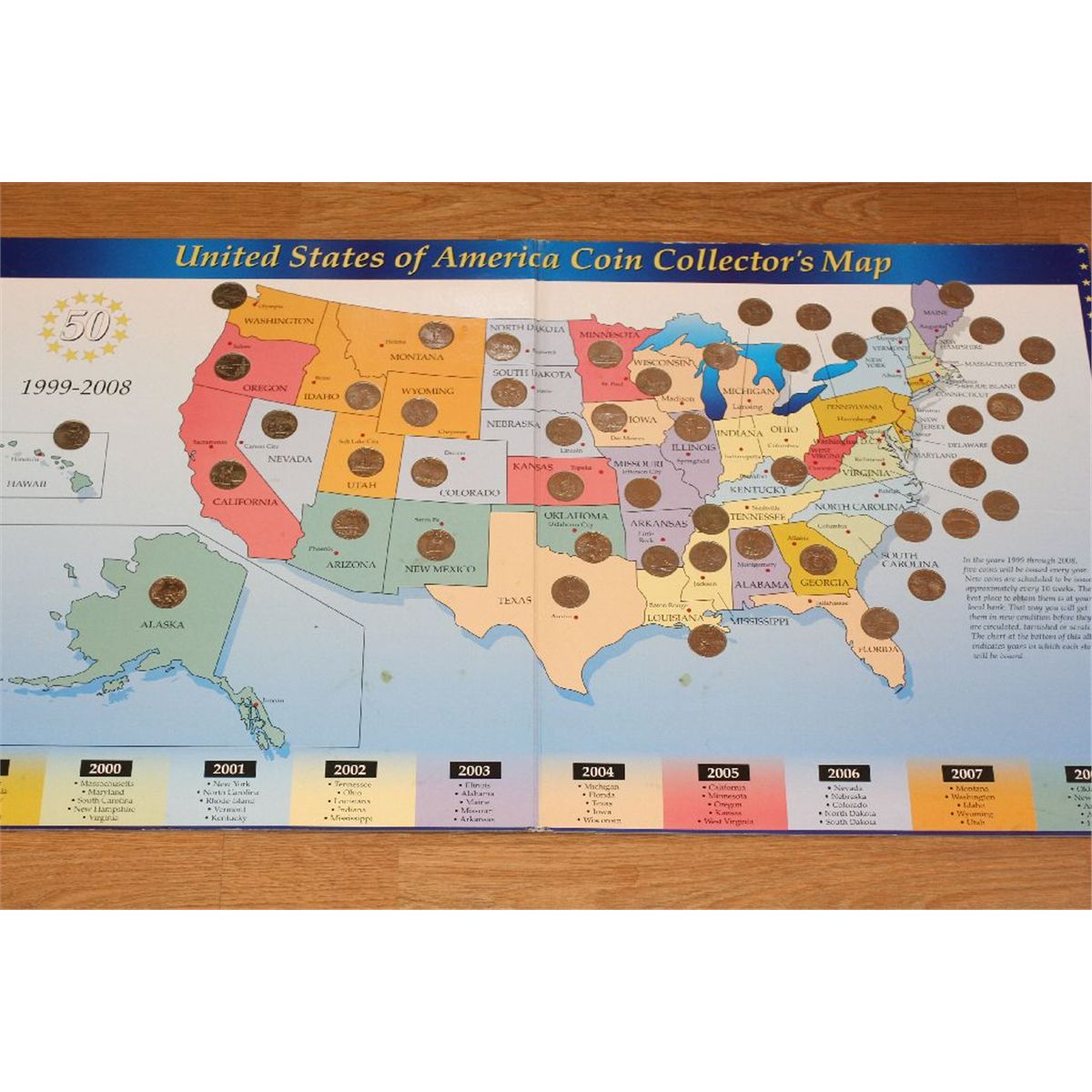 Us Coin Map 1999-2008 US of American Coin Collector's Map w/coins, complete