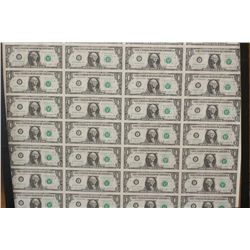 1985 US Federal Reserve Note $1, Uncut Sheet, lot of 32