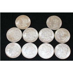 1921 (7), 1921-D (2) & 1921-S Silver Morgan $1, lot of 10