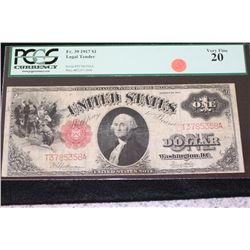 1917 United States Note $1, Red Seal, #T3785358A, PCGS graded VF20