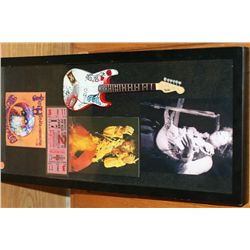 Jimi Hendrix Shadowbox w/pictures, mini guitar & ticket stub from 1967