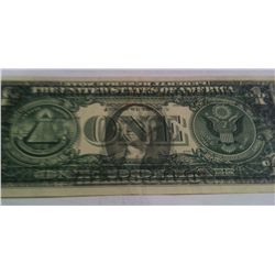 $1 Note W/Error, Overprint/Transfer on Reverse