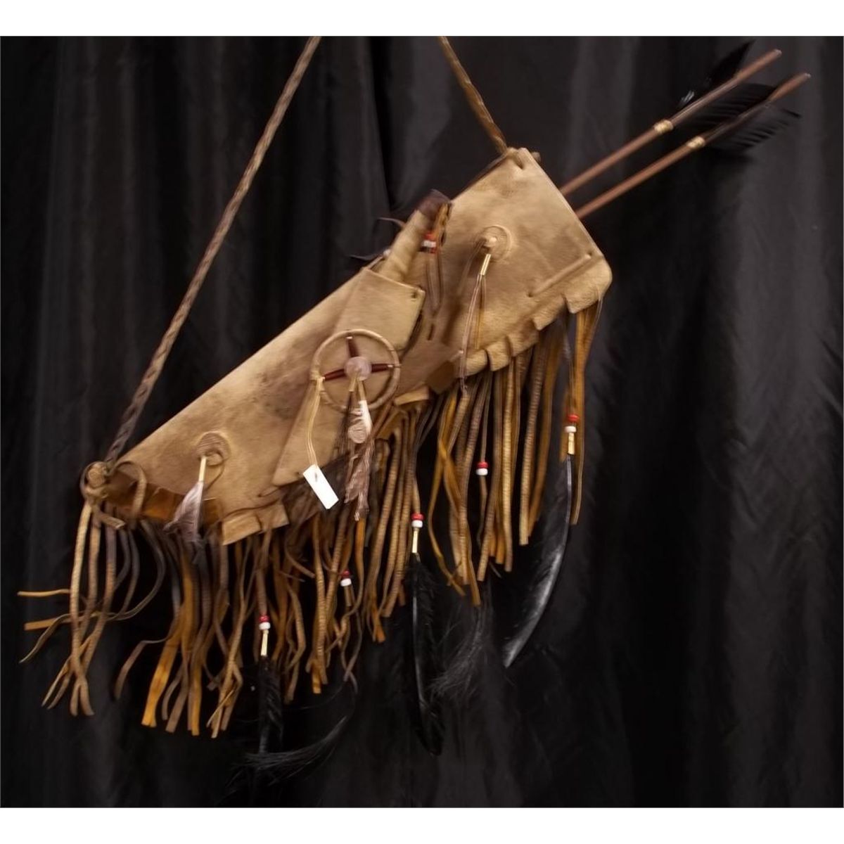 Leather Arrow Quiver, 2 Beaded Arrows & Knife