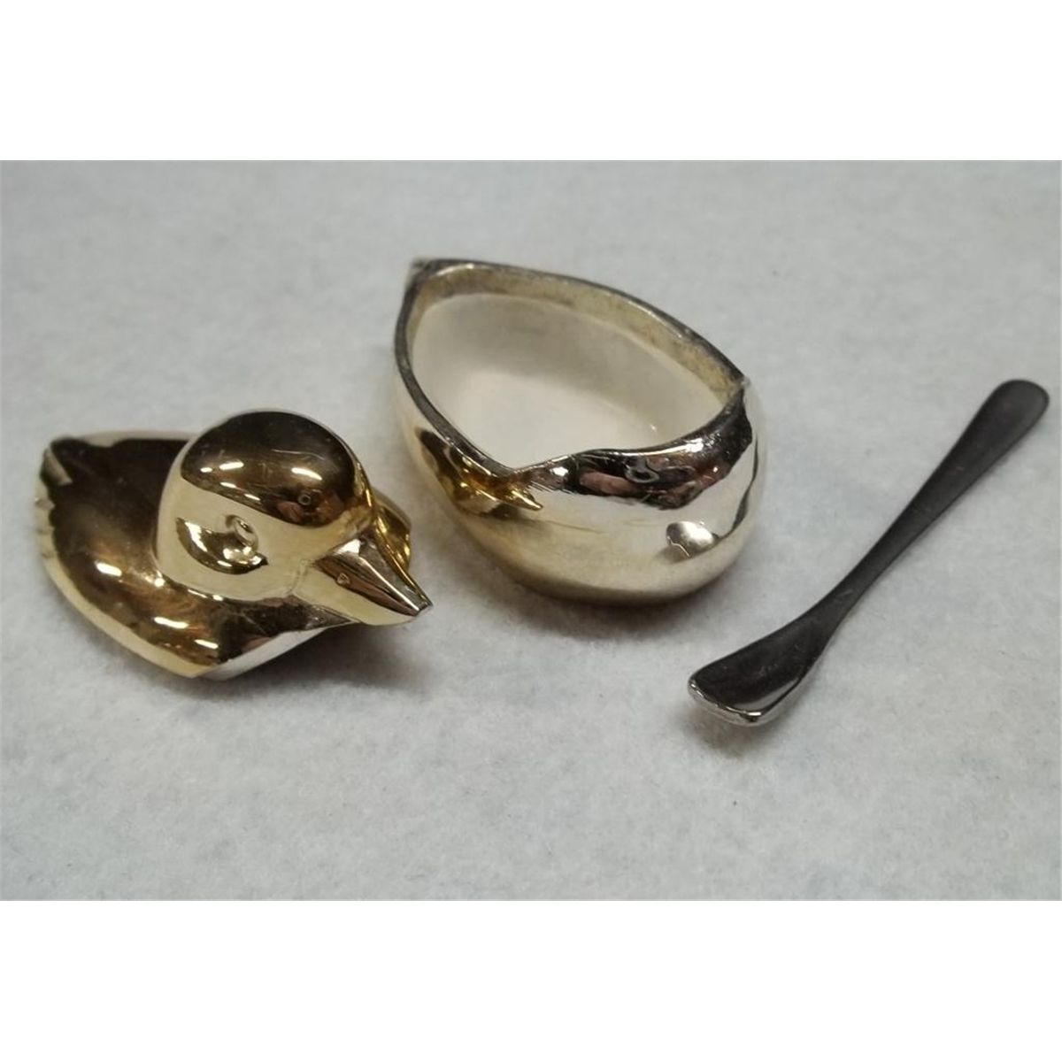 Metal Duck Salt Cellar w/Lid & Spoon