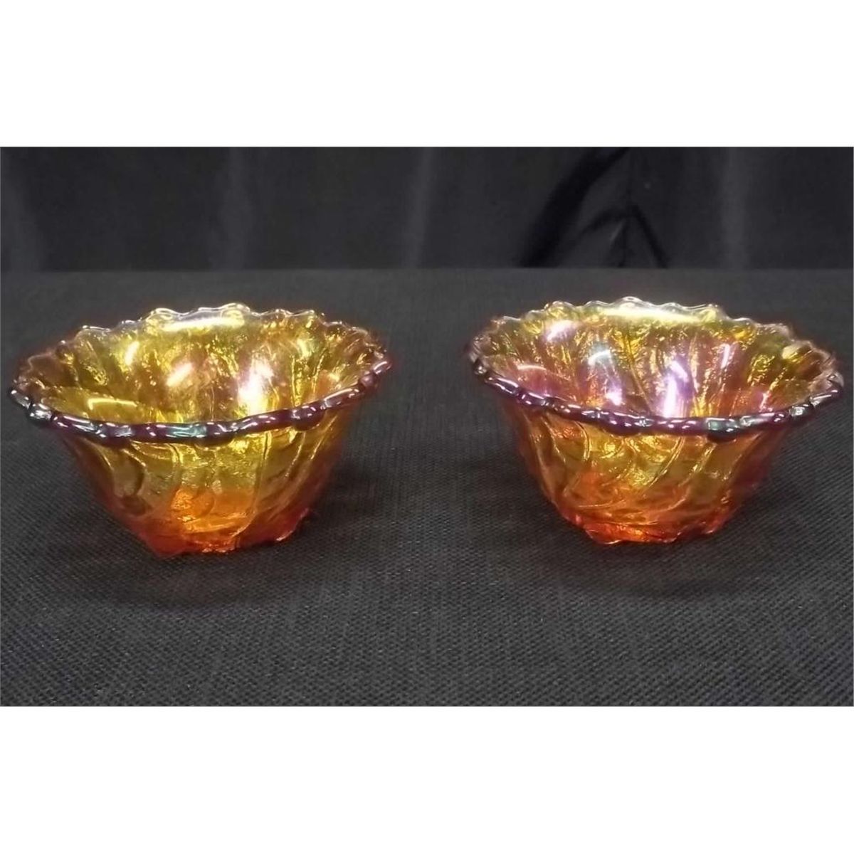 Indiana "Wild Rose" Carnival Glass Candle Holders
