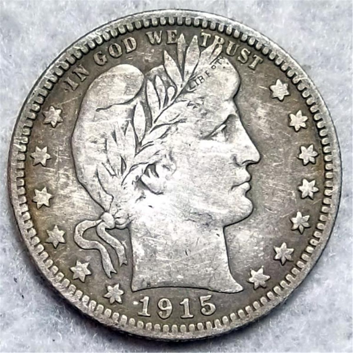 1915 Silver Barber Quarter Circulated Fine