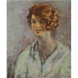 William Conor - PORTRAIT OF A RED HAIRED GIRL WEARING A GREEN BLOUSE