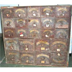 Victorian seed merchant's painted pine bank of 23 shop drawers