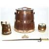 Image 1 : Early C20th coopered oak jug with hinged lid & mask spout