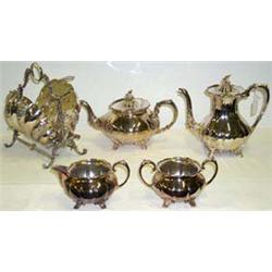 Silver plated 4-piece teaset with mask spouts & bird finials (4) (see