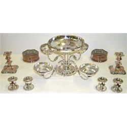 Silver plated combination 5-light candelabrum epergne with interchangeable