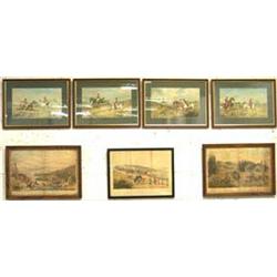 Set of four C19th hand-coloured engravings - HUNTING SCENES - each 10 by 16.25
