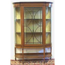 Edwardian mahogany & satinwood banded display cabinet with bowed glass panelled