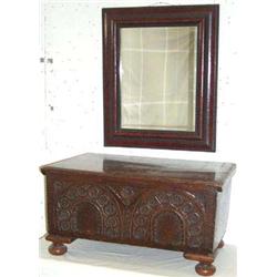 Early C20th dark red tortoiseshell & ebonised ripple moulded rectangular framed