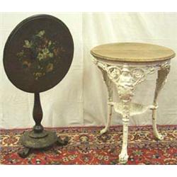 Early Victorian floral painted cast iron circular tilt-top occasional table