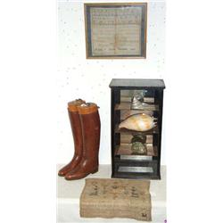 Edwardian ebonised shop display cabinet with mirror panelled rear door