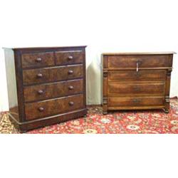 Late C19th French walnut chest of 4 long drawers with fluted pilasters