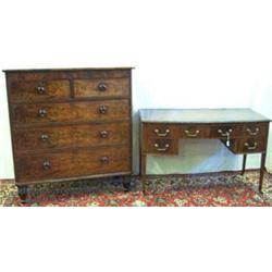 Early C20th mahogany bowfronted writing table with inset top & gadrooned edge