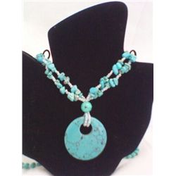 Faux Turquoise 34" Necklace with 2" Disc Pendant