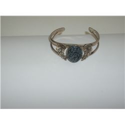 Bangle Bracelet 2 1/2" side to side Natural Black Speckled Stone is 1"  Oval