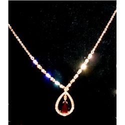 Goldtone  Rhinestones Topaz Pendant Necklace Signed
