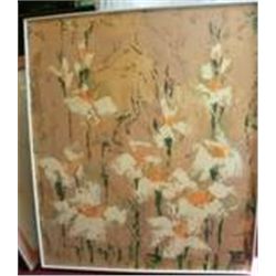 LARGE SIGNED ORIGINAL OIL PAINTING FROM 60'S-70'S  BRIGHT COLORFUL FLORAL    WOOD FRAME  36" X 42"