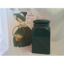 Vintage 8 1/2 inch High Green Glass Canister
