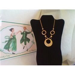 Goldtone Necklace Hammered Look 24" Necklace Large Circular Pendant is 2" Diameter