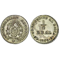 Argentina. Republic. AR Rare 1/2 Real 1854 B. AU