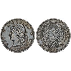 Argentina. Republic AE 2 Centavos 1884. Nice XF.