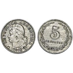 Argentina. Republic 5 Centavos 1918. XF.