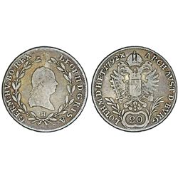 Austria. Gunzburg. Leopold II as Emperor (1790-1792). AR 20 Kreuzer 1792 H. AVF