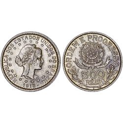 Brazil. Republic. AR 500 Reis 1913 R. Choice XF.