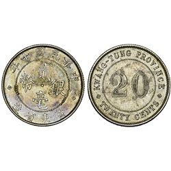 China. Kwang-Tung Province. AR 20 Cents 1922. AU, toned