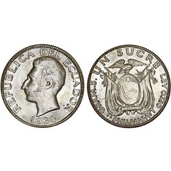 Ecuador. Republic. AR 1 Sucre 1934. UNC, toned