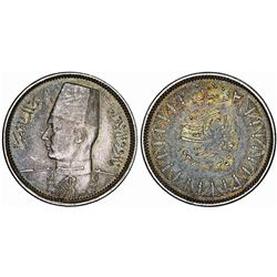 Egypt. Farouk (1936-1952). AR  2 Piastre 1939. AU, toned.