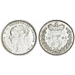 Great Britain. Queen Victoria (1837-1901) Silver 3 Pence 1885. Choice AU