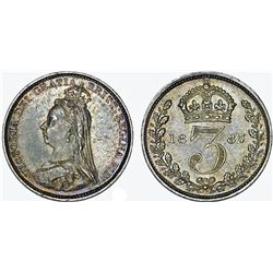 Great Britain. Queen Victoria (1837-1901). Silver Jubilee 3 Pence 1887. UNC